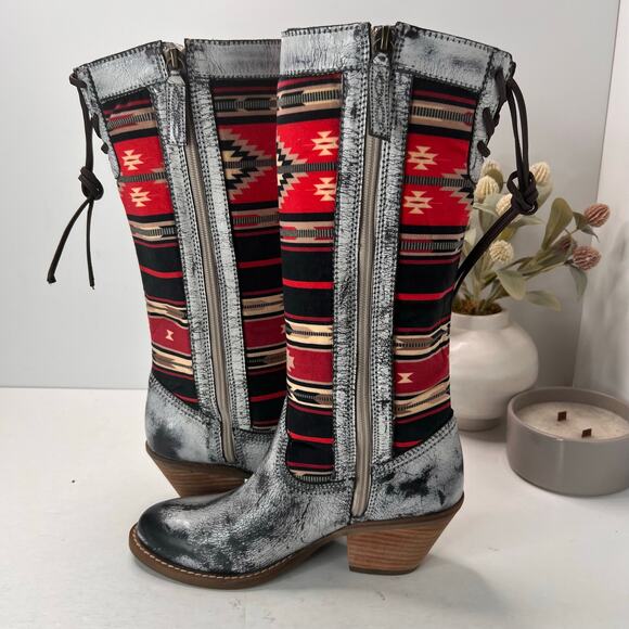 Dingo Western Southwest Neoprene Knee High Boot Black/White/Red Women 7M NWB - Picture 6 of 11